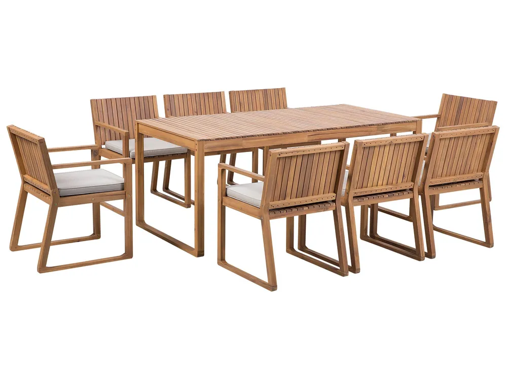 Racing 8 Seater Acacia Wood Garden Dining Set Taupe Cushions SASSARI
