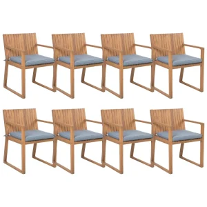 Racing Set 8 Acacia Wood Garden Dining Chairs Blue Cushions SASSARI