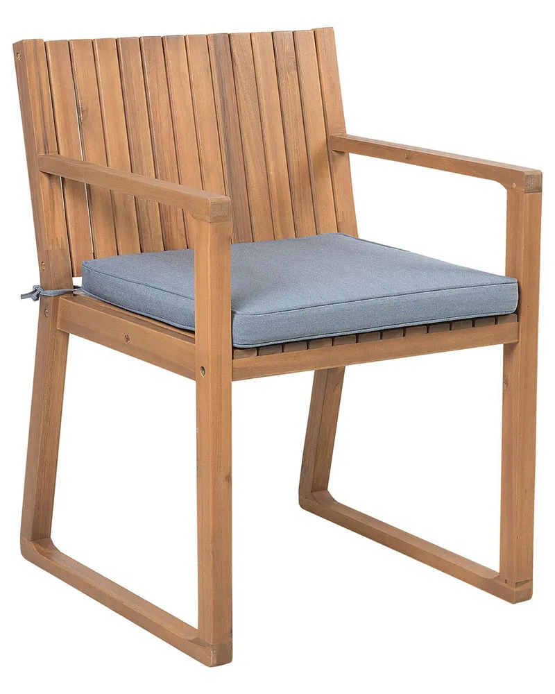 Racing Set 8 Acacia Wood Garden Dining Chairs Blue Cushions SASSARI