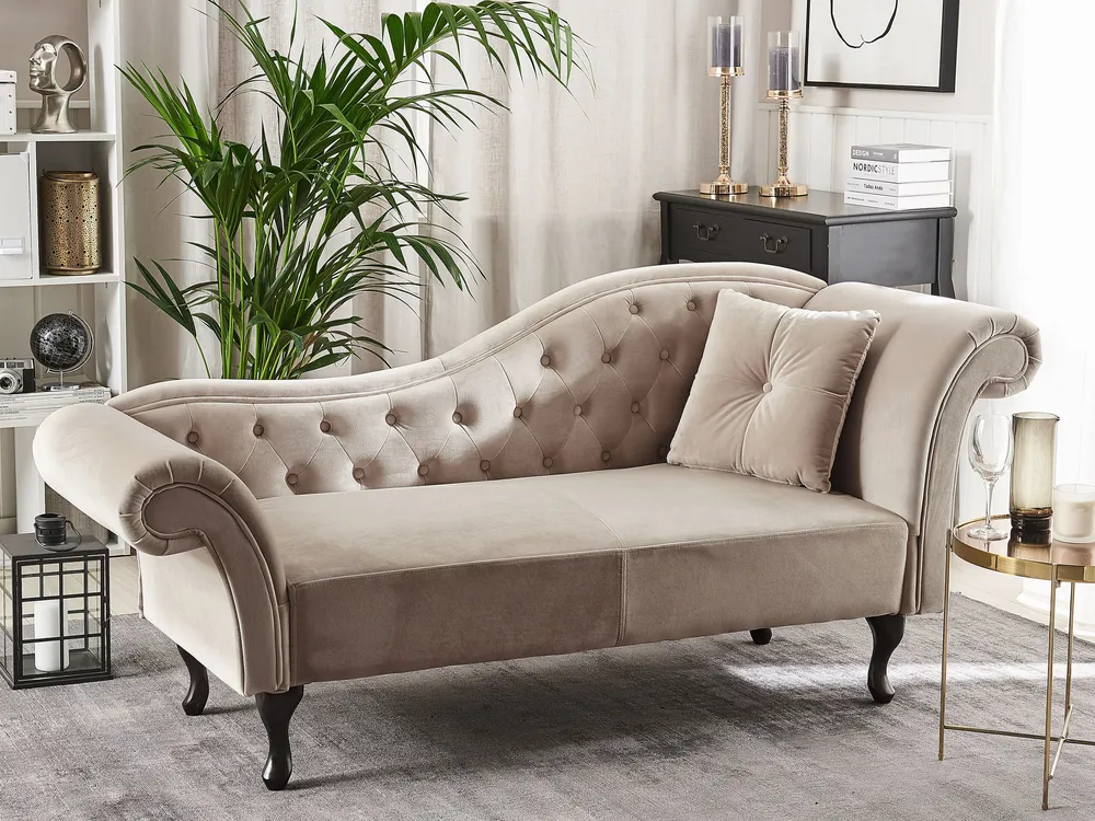 Right Hand Chaise Lounge Velvet Écru LATTES