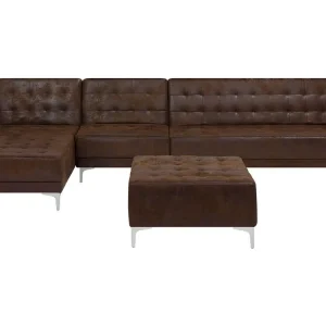 Right Hand Combinable Faux Leather Sofa Ottoman Brown ABERDEEN
