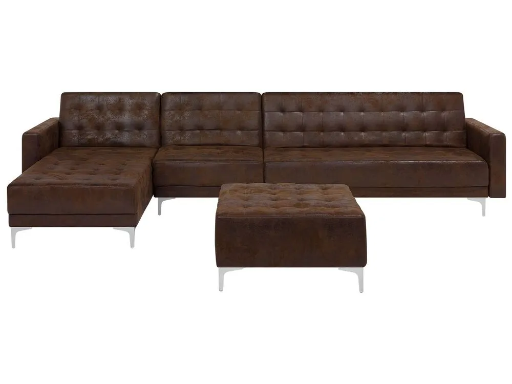 Right Hand Combinable Faux Leather Sofa Ottoman Brown ABERDEEN