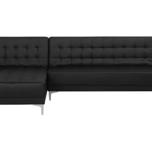 Right Hand Faux Cuir grainé Corner Sofa Black ABERDEEN
