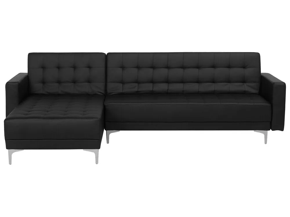 Right Hand Faux Cuir grainé Corner Sofa Black ABERDEEN