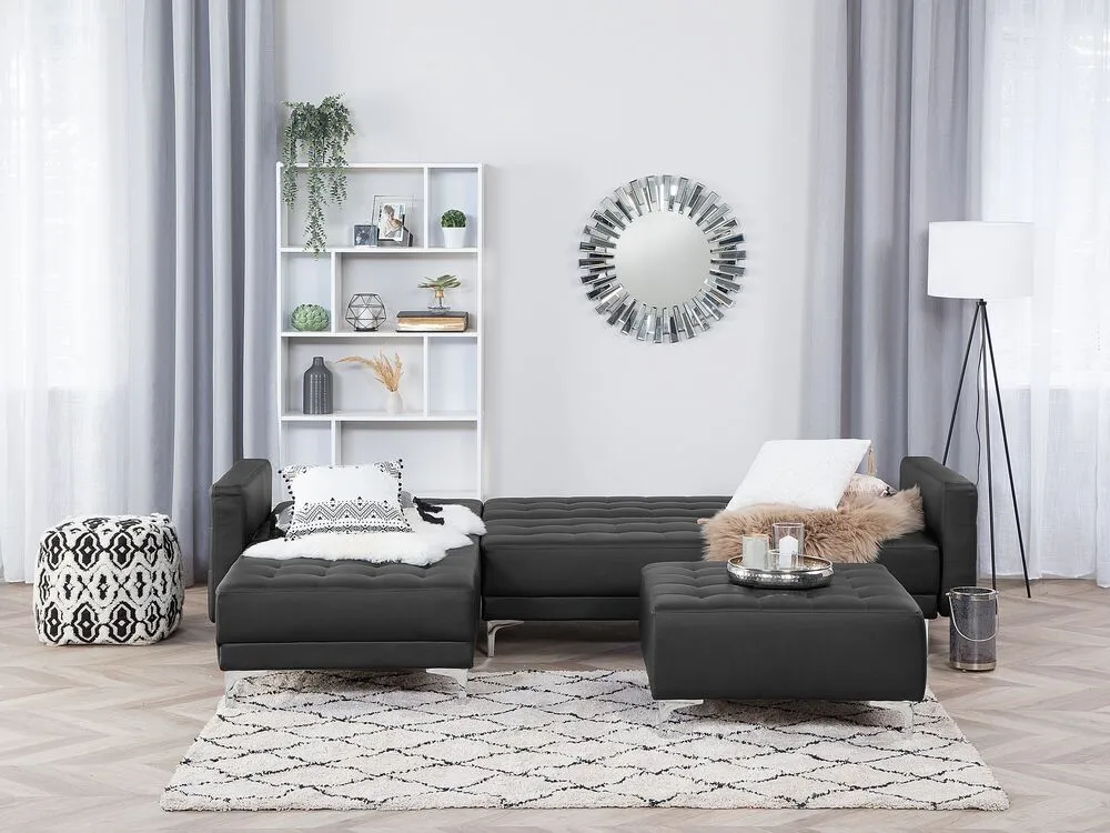 Right Hand Faux Cuir grainé Corner Sofa Black ABERDEEN