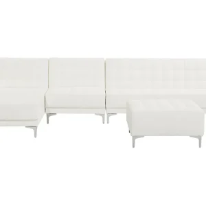 Right Hand Faux Cuir souple Modular Sofa Ottoman White ABERDEEN
