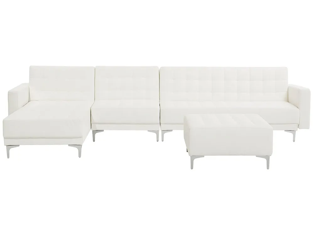 Right Hand Faux Cuir souple Modular Sofa Ottoman White ABERDEEN
