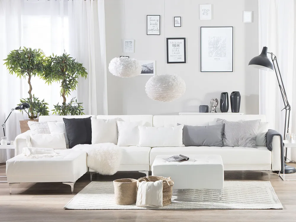 Right Hand Faux Cuir souple Modular Sofa Ottoman White ABERDEEN