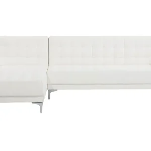 Right Hand Faux Leather Corner Sofa Blanc pur ABERDEEN