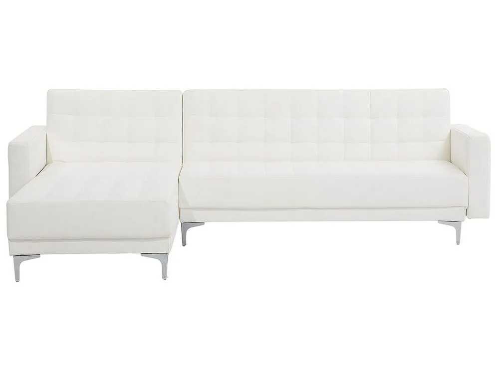 Right Hand Faux Leather Corner Sofa Blanc pur ABERDEEN