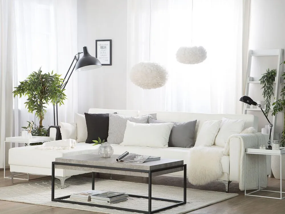 Right Hand Faux Leather Corner Sofa Blanc pur ABERDEEN