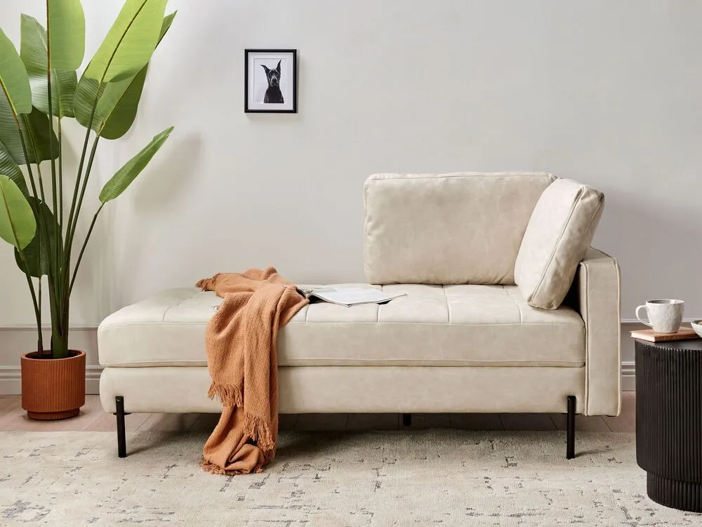 Right Hand Faux Simili-cuir Chaise Lounge Light Beige REBAIS