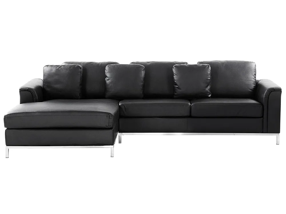 Right Hand Leather Corner Sofa Noir jais OSLO avec fixation universelle