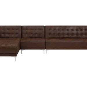 Right Hand Modular Faux Leather Sofa Caramel ABERDEEN
