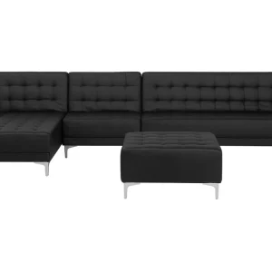 Right Hand Modular Faux Simili-cuir Sofa Ottoman Black ABERDEEN