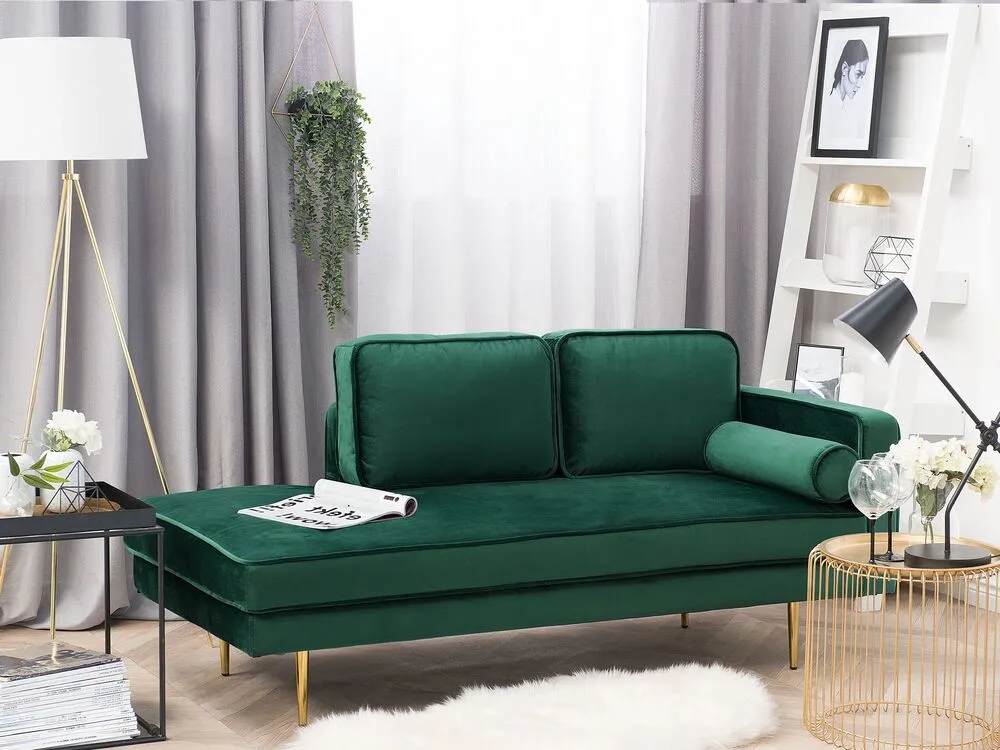 Right Hand Panne Chaise Lounge Emerald Green MIRAMAS