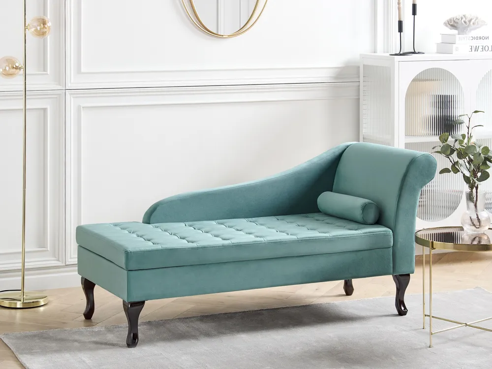 Right Hand Panne Chaise Lounge Storage Teal PESSAC