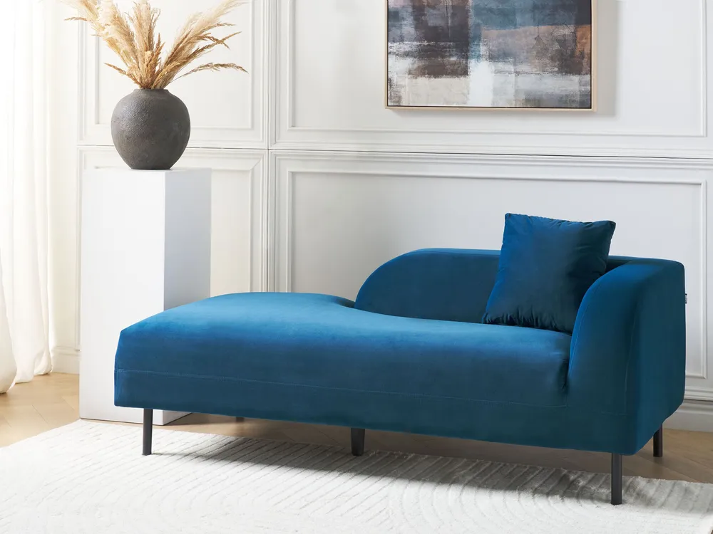 Right Hand Velvet Chaise Lounge Marine Blue LE CRAU