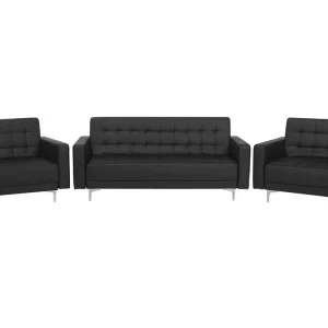 Sangle de fixation Modular Faux Cuir véritable Living Room Set Black ABERDEEN