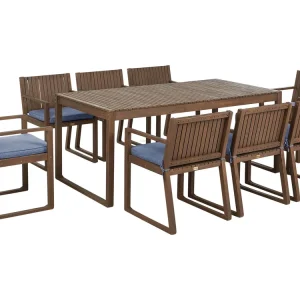 Sangle de fixation 8 Seater Dark Acacia Wood Garden Dining Set Blue Cushions SASSARI