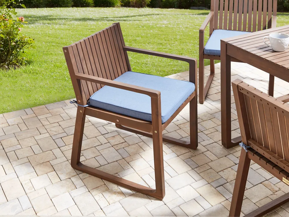 Sangle de fixation 8 Seater Dark Acacia Wood Garden Dining Set Blue Cushions SASSARI