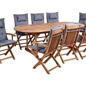 8 Seater Acacia Wood Garden Dining Set Graphite Grey Cushions MAUI II