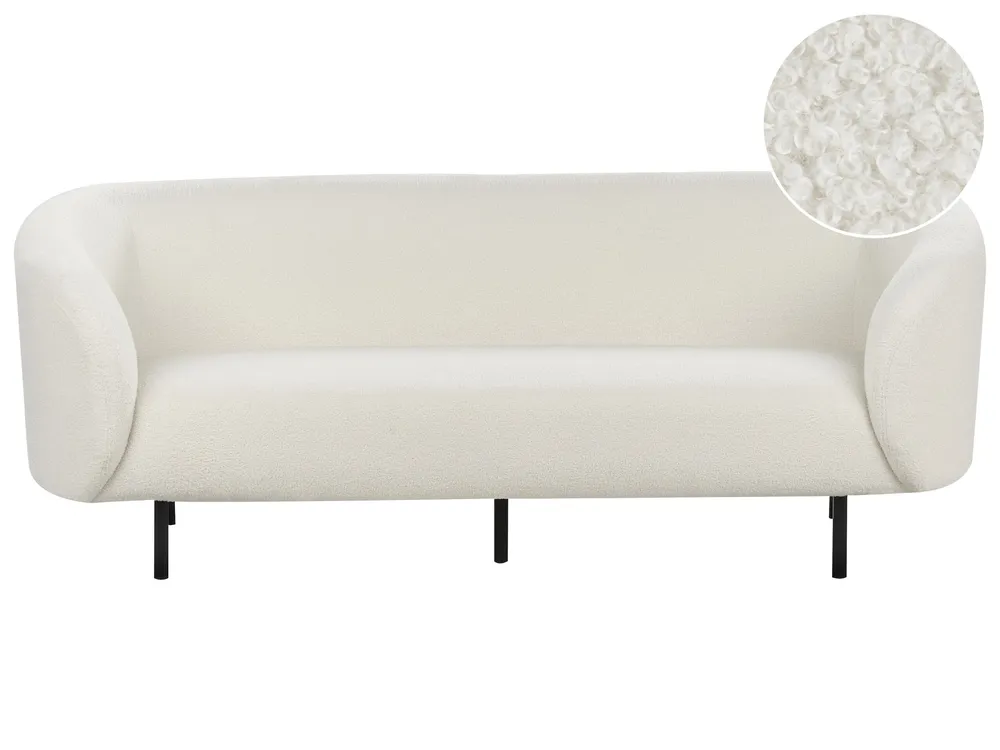 3 Seater Boucle Sofa Blanc pur and Black LOEN