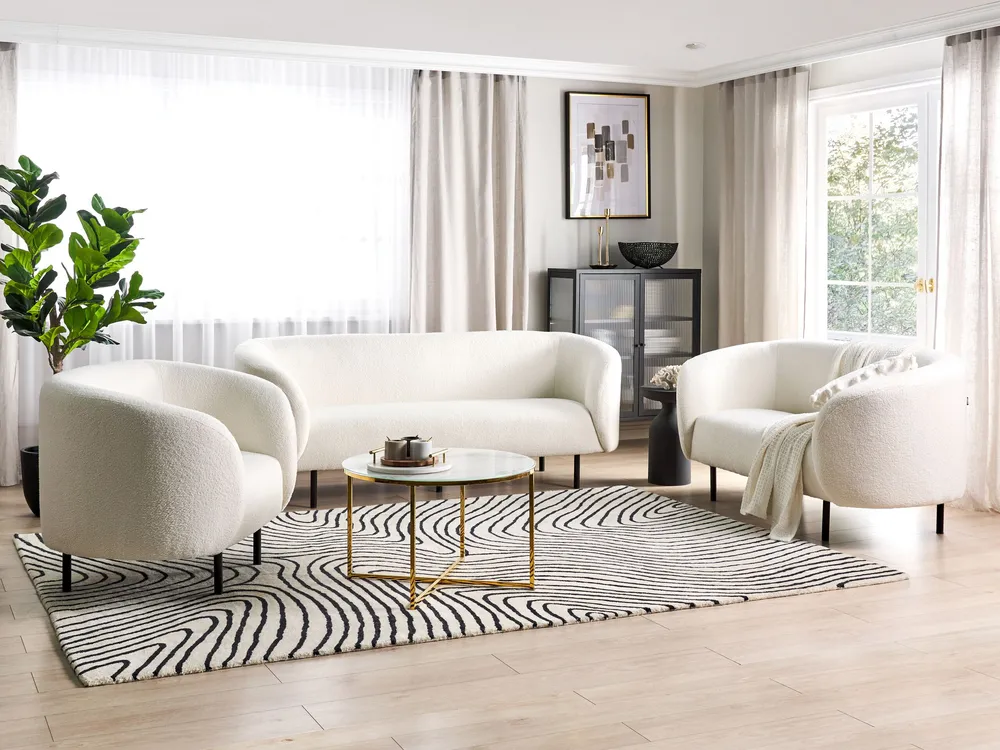3 Seater Boucle Sofa Blanc pur and Black LOEN