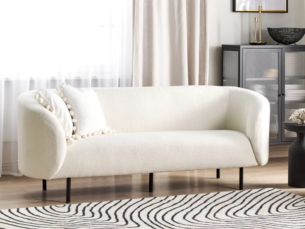3 Seater Boucle Sofa Blanc pur and Black LOEN