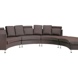 7 Seater Curved Leather Assemblable Sofa Brown ROTUNDE