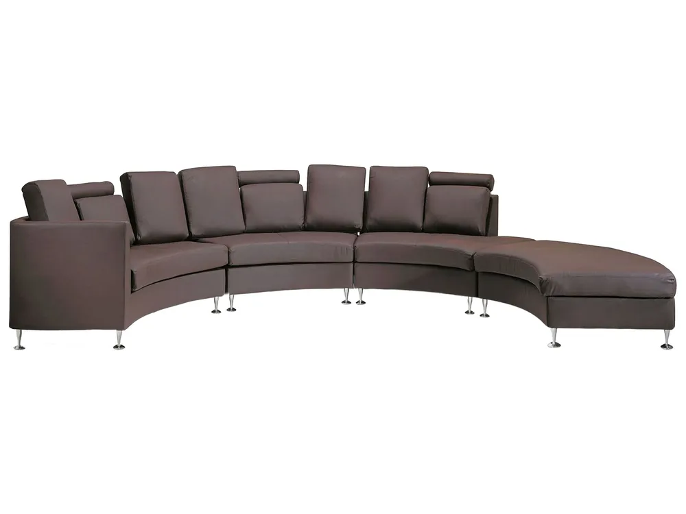 7 Seater Curved Leather Assemblable Sofa Brown ROTUNDE