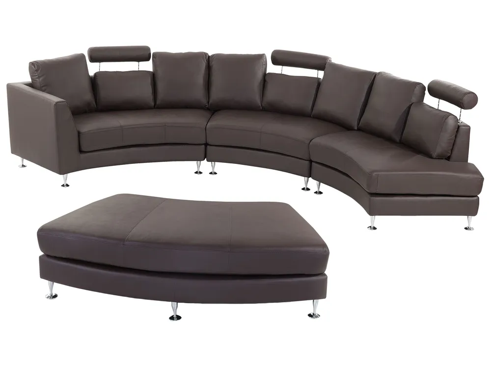 7 Seater Curved Leather Assemblable Sofa Brown ROTUNDE