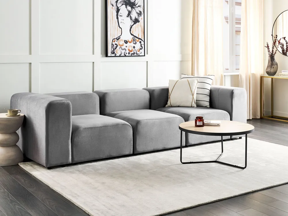 3 Seater Modulaire Velvet Sofa Grey FALSTERBO