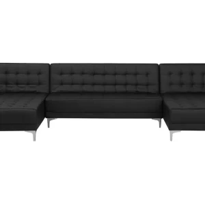 5 Seater U-Shaped Modular Faux Cuir grainé Sofa Black ABERDEEN