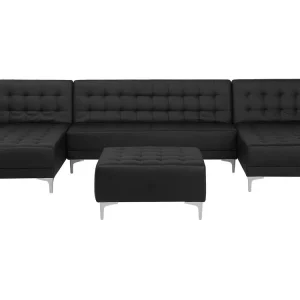 5 Seater U-Shaped Modular Faux Leather Sofa Ottoman Noir jais ABERDEEN
