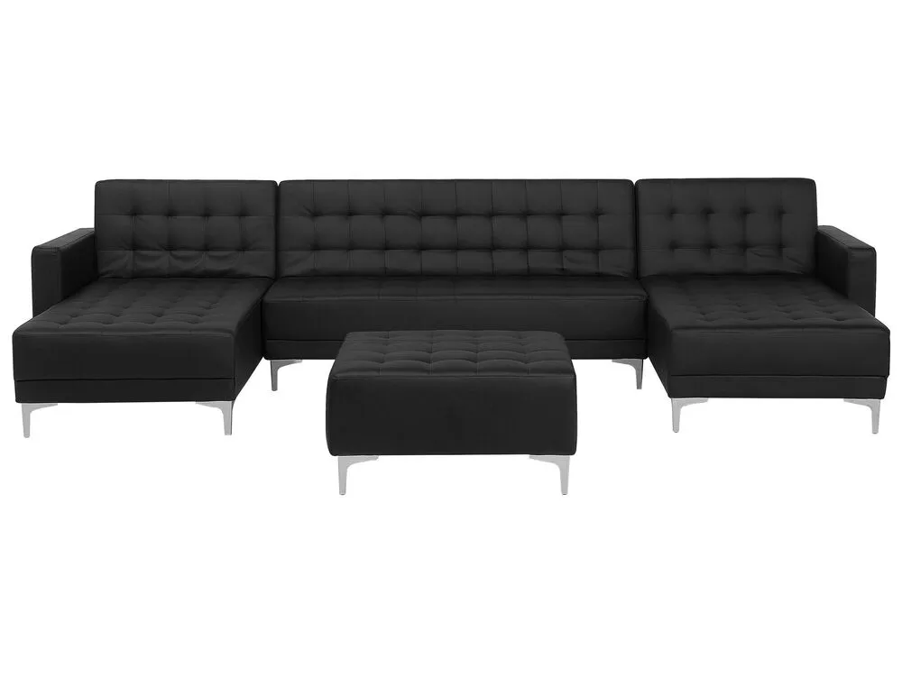 5 Seater U-Shaped Modular Faux Leather Sofa Ottoman Noir jais ABERDEEN