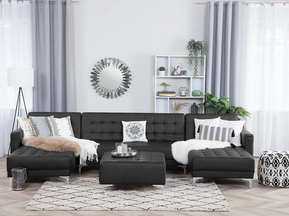 5 Seater U-Shaped Modular Faux Leather Sofa Ottoman Noir jais ABERDEEN