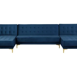 5 Seater U-Shaped Modular Velvet Sofa Marine Blue ABERDEEN