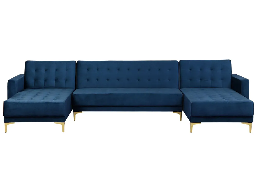 5 Seater U-Shaped Modular Velvet Sofa Marine Blue ABERDEEN