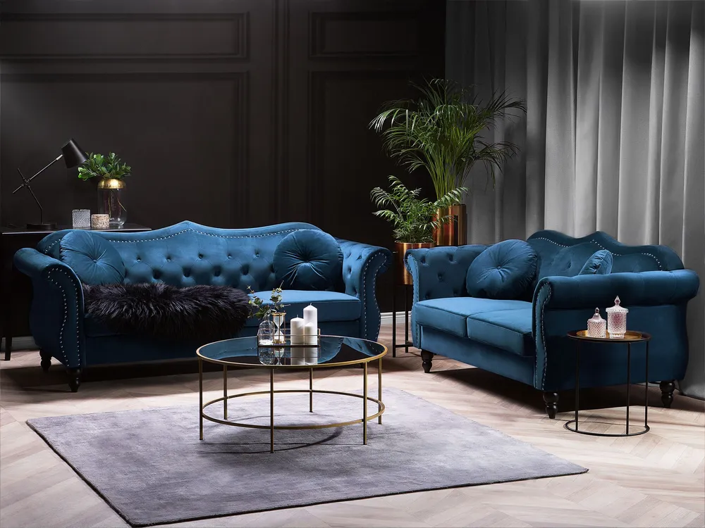 3 Seater Velvet Sofa Marine Blue SKIEN