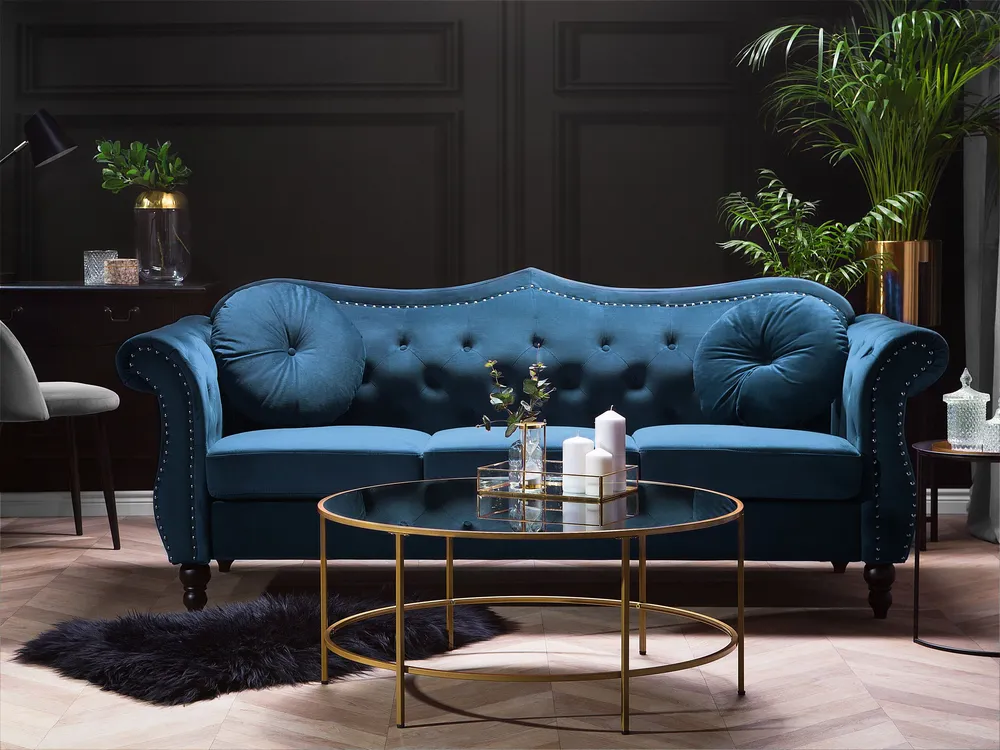 3 Seater Velvet Sofa Marine Blue SKIEN