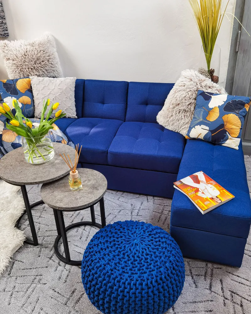 Sectional Sofa Bed Ottoman Marine Blue FALSTER