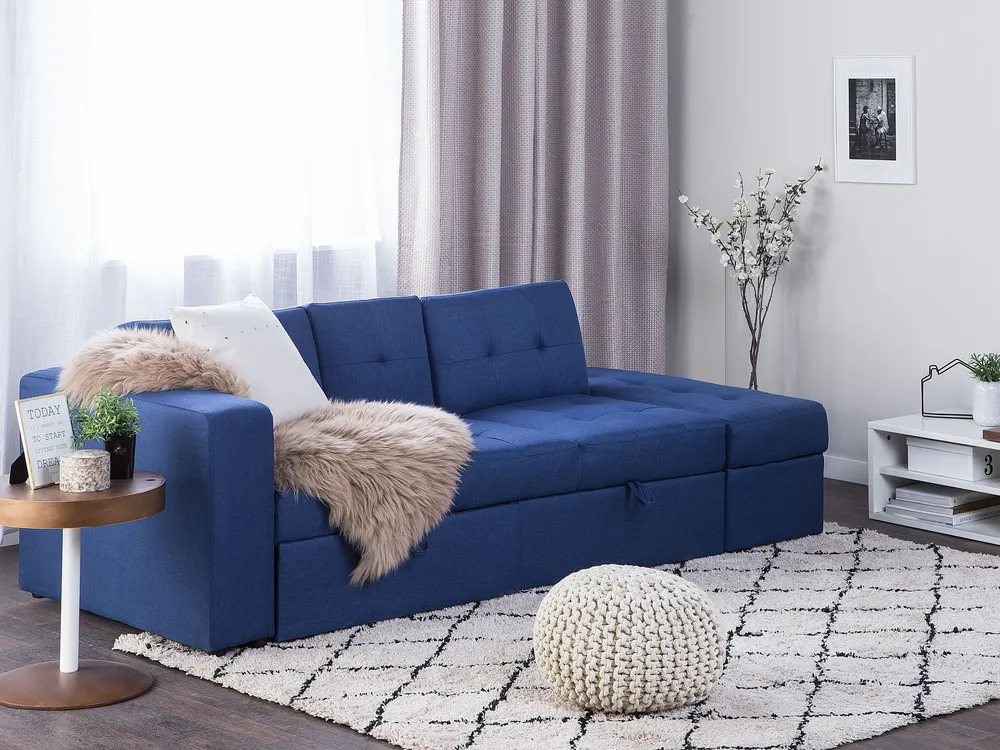 Sectional Sofa Bed Ottoman Marine Blue FALSTER