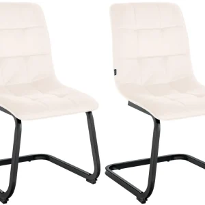 Set de 2 chaises de salle à manger coutures décoratives carrées en velours crème et pieds luge en métal noir 10_0001578