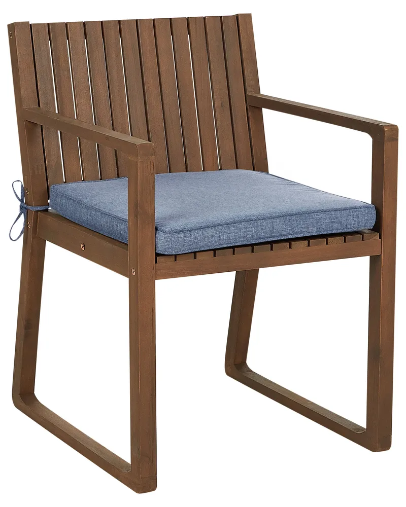 Set 8 Dark Acacia Wood Garden Dining Chairs Blue Cushions SASSARI avec Garantie