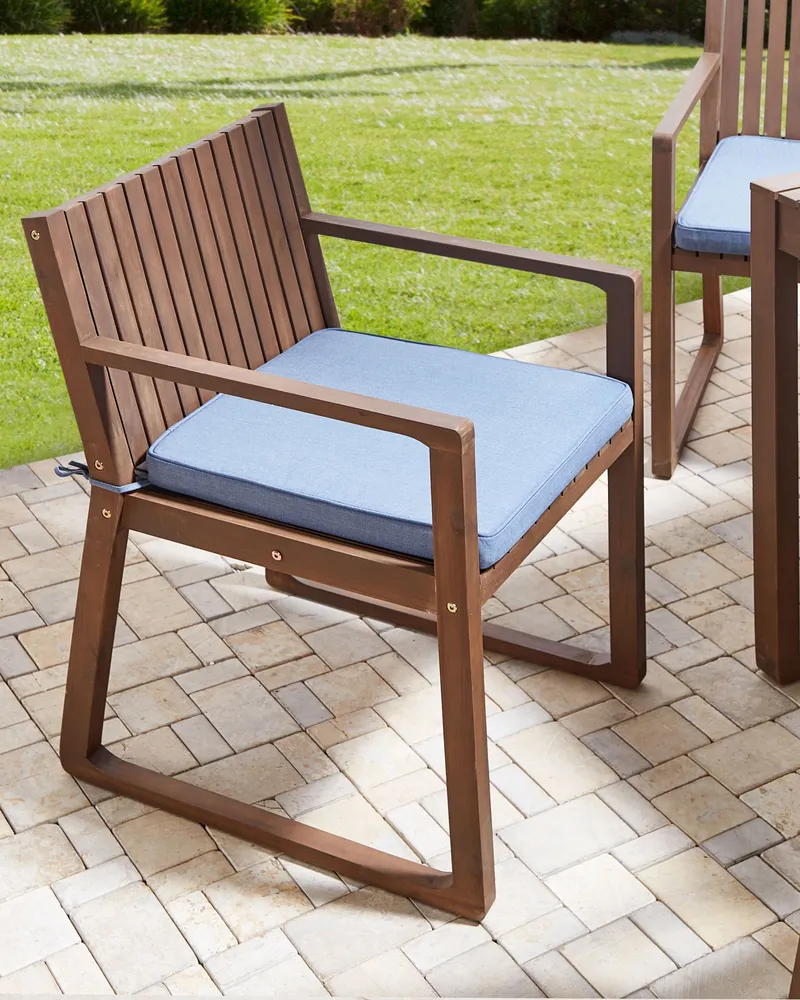 Set 8 Dark Acacia Wood Garden Dining Chairs Blue Cushions SASSARI avec Garantie