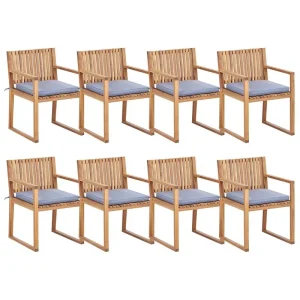 Set 8 Labellisé Acacia Wood Garden Dining Chairs Blue Cushions SASSARI II