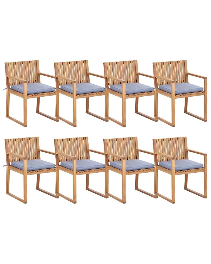 Set 8 Labellisé Acacia Wood Garden Dining Chairs Blue Cushions SASSARI II