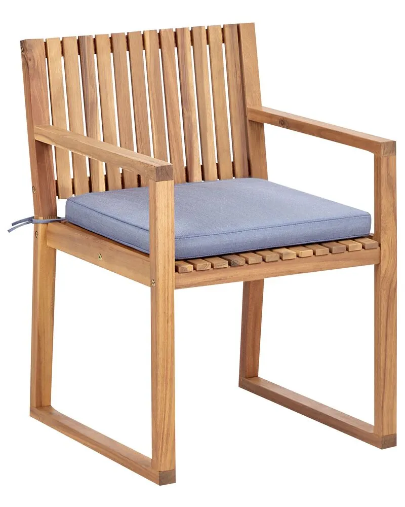 Set 8 Labellisé Acacia Wood Garden Dining Chairs Blue Cushions SASSARI II
