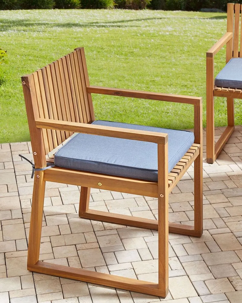 Set 8 Labellisé Acacia Wood Garden Dining Chairs Blue Cushions SASSARI II